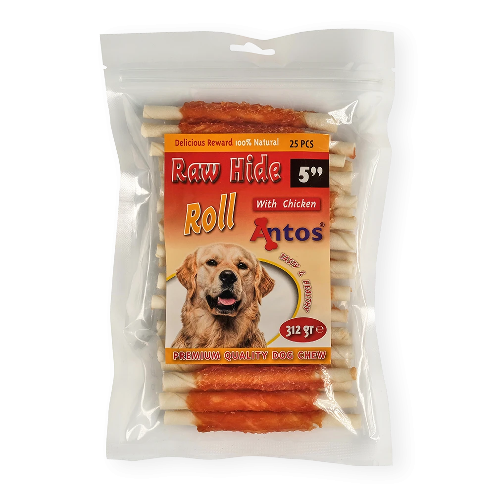Raw Hide White + Chicken Roll 5" 25 pezzi